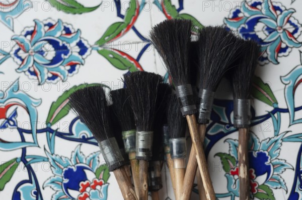 Traditional horse hair and wood brushes used for Ebru the Turkish Art of Marbling