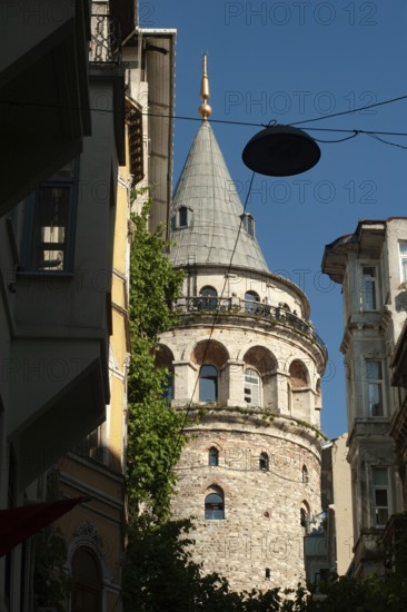 The Galata Tower in the Pera district on the European side of Istanbul, Turkey