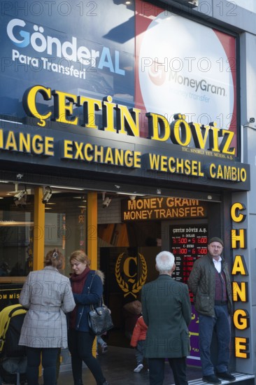 Istanbul, Turkey. November 30th 2019 Money transfer and exchange office along Istiklal street, near Taksim square, Istanbul, Turkey