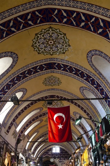 Istanbul, Turkey. 2nd January 2012 A Turkish flag inside the famous Grand Bazaar, Istanbul, Turkey