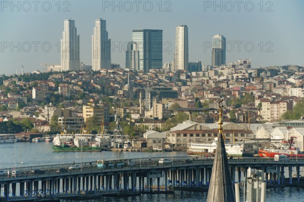 Istanbul, Turkey. April 12th 2016 High rise skyline across the Golden Horn on the European side of Istanbul, Turkey