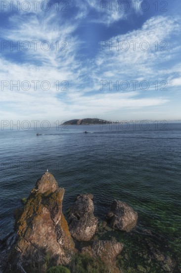 Beautiful view of Kinaliada from the rocks of Burgazada. The Adalar Archipelago in Turkey