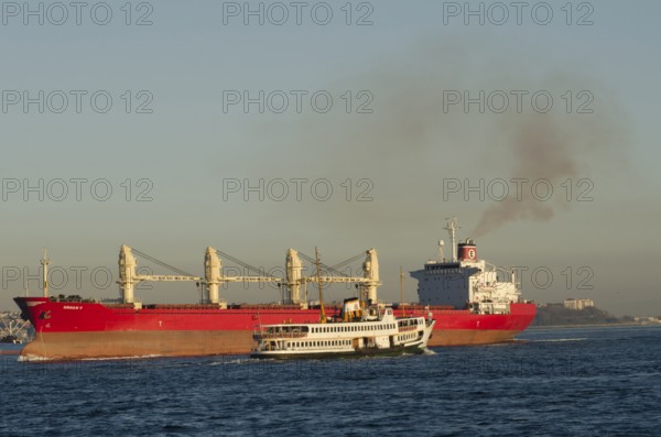 Bosporus strait, Istanbul, Turkey. March 31st 2014. Maritime shipping along the Bosporus strait between the Asian and European sides of Istanbul, Turkey