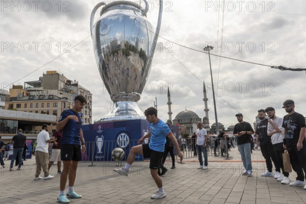 Istanbul, Turkey. June 9th 2023 Fans play football in Taksin square before the Champions League Final in Istanbul, Turkey