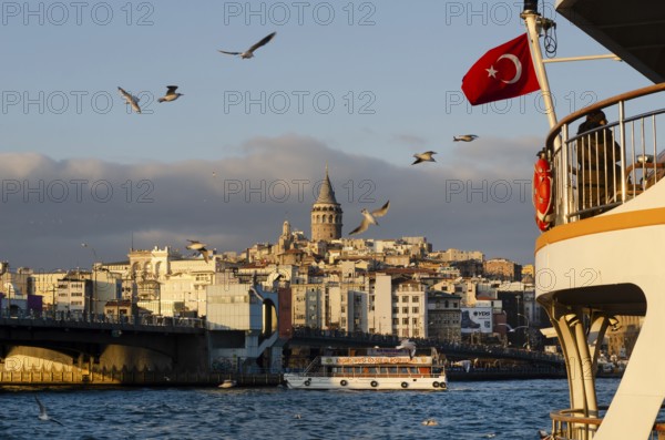 Istanbul, Turkey. 27th November 2011 Beautiful Istanbul city skyline with the Galata tower and bridge on the European side of the Bosphorus