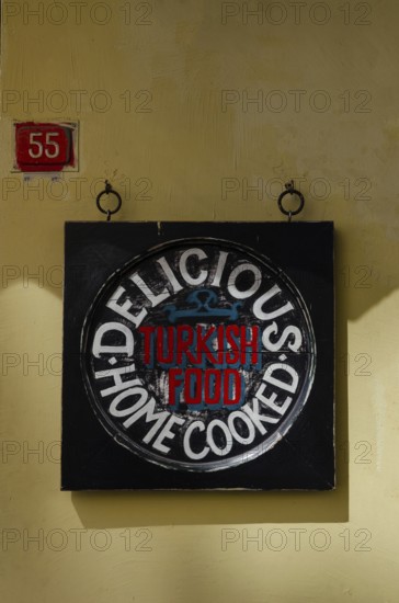 Istanbul, Turkey. May 14th 2015 Delicious Turkish Home Cooked Food sign outside an Istanbul Restaurant, Turkey