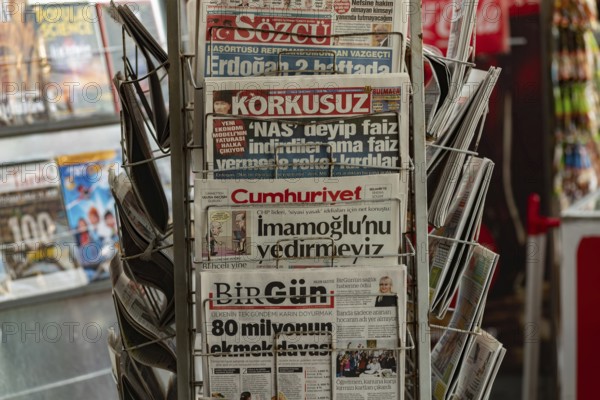 Istanbul, Turkey. November 10th 2022 Turkish newspapers and magazines for sale outside a kiosk in Istanbul