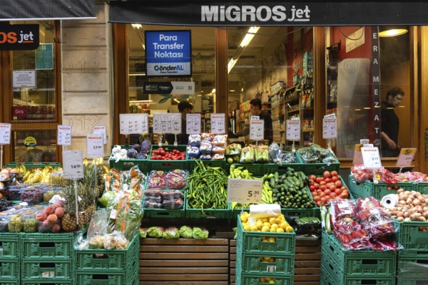 Istanbul, Turkey. October 22nd 2021 Fruit and Vegetables for sale outside Migros Jet Supermarket in Istanbul, Turkey