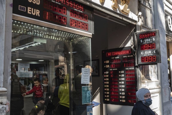 Istanbul, Turkey. October 22nd 2021 Turkish currency exchange office during a financial and banking crisis in Turkey
