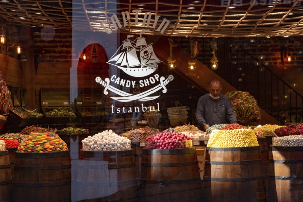 Istanbul, Turkey. October 14th 2021 Captian Candy Turkish Sweetshop in a popular shopping street near the Galata Tower, Istanbul, Turkey