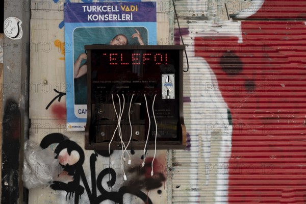Istanbul, Turkey. October 5th 2021 A coin operated mobile phone charging station in the city centre of Istanbul, Turkey