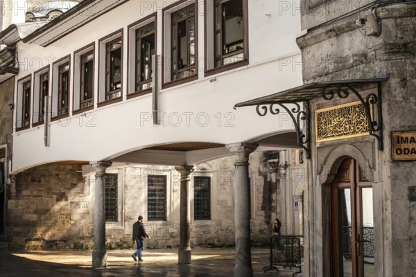 Istanbul, Turkey. October 12th 2021 Beautiful morning light on the inner courtyard of the Eyup Sultan Mosque Complex in the Fatih District of Istanbul, Turkey