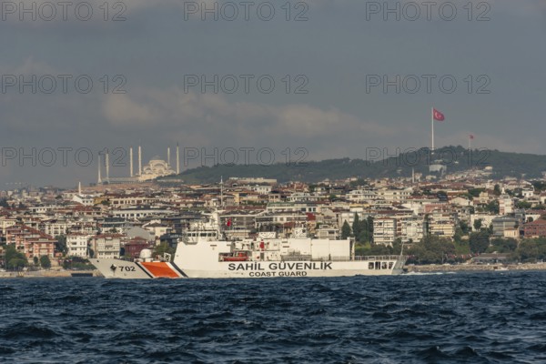Istanbul, Turkey 25th August 2021 Turkish Coast Guard Patrol at the entrance to the Bosporus and Marmara Sea, Istanbul, Turkey