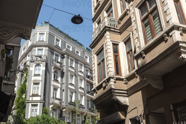 Istanbul, Turkey. August 3rd 2021 Restored European style apartment buildings and architecture in the side streets of Cihangir near Taksim, Istanbul, Turkey