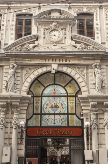 Istanbul, Turkey. 8th January 2010 Beautiful European style architecture at the entrance to Cicek Pasaji along Istiklal Street near Taksim, Istanbul, Turkey