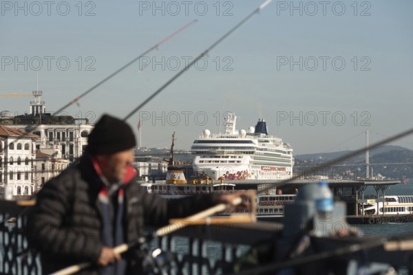 Istanbul, Turkey. November 14th 2023 A huge cruise ship carrying tourists moored in Karakoy, at the entrance to the Bosporus and Sea of Marmara, near the Golden Horn, Istanbul, Turkey