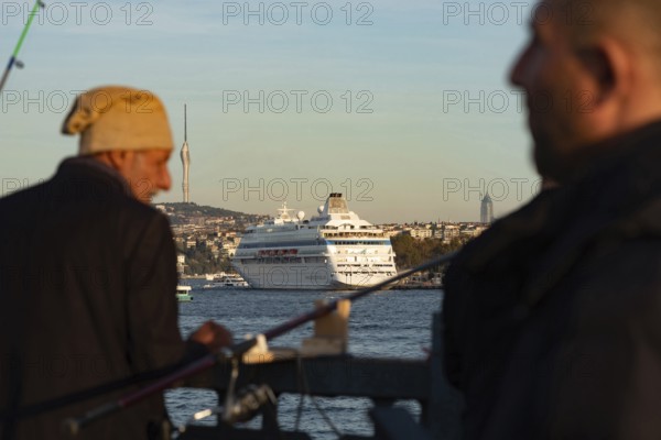Istanbul, Turkey. November 14th 2023 A huge cruise ship carrying tourists moored at the entrance to the Bosporus and Sea of Marmara, near the Golden Horn, Istanbul, Turkey