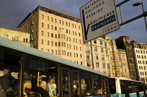 Istanbul, Turkey. April 20th 2012 A crowded Turkish bus on a congested street in Istanbul, Turkey