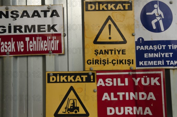 Istanbul, Turkey. May 17th 2012. Construction site warning signs, central Istanbul, Turkey