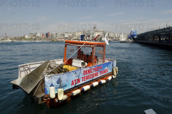 Istanbul, Turkey. April 11th 2012 Collecting waste from the Bosporus and Golden Horn, Istanbul, Turkey
