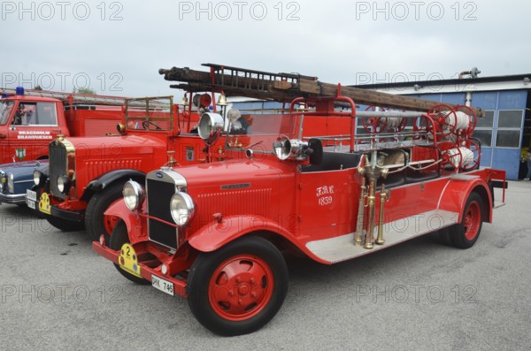 Volvo veteran fire truck built in 1933 at fire truck rally in Ystad, Skåne County, Sweden, Scandinavia