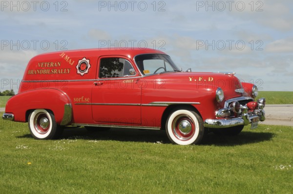 Veteran fire engine, fire chief's car, Chevrolet built in 1952 at fire truck rally in Ystad, Skåne County, Sweden, Scandinavia