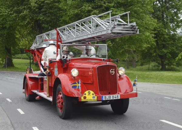 Volvo veteran fire truck built in 1938 at fire truck rally in Ystad, Skåne County, Sweden, Scandinavia
