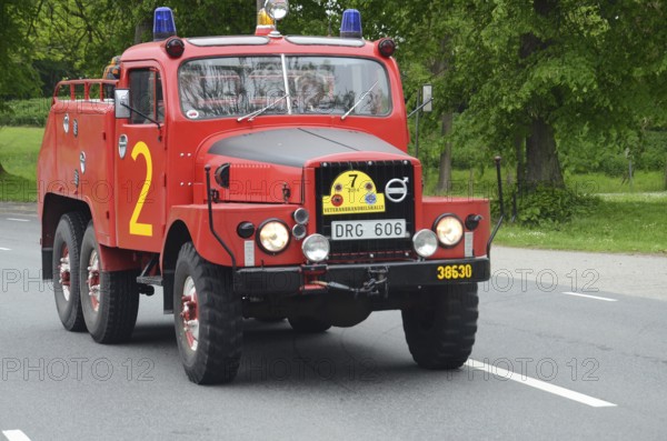 Volvo veteran fire truck built in 1956 at fire truck rally in Ystad, Skåne County, Sweden, Scandinavia