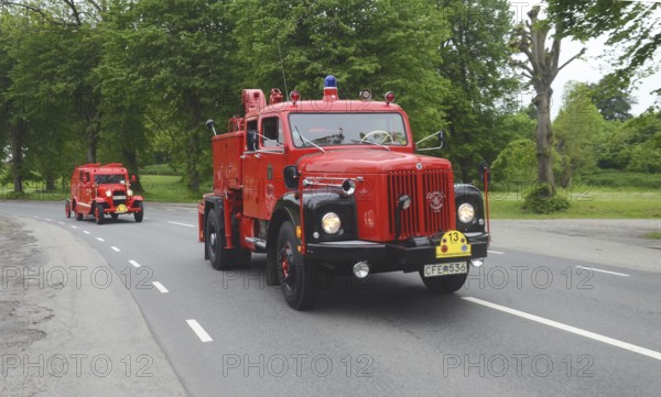 Scania Vabis veteran fire truck built in 1967 at fire truck rally in Ystad, Skåne County, Sweden, Scandinavia