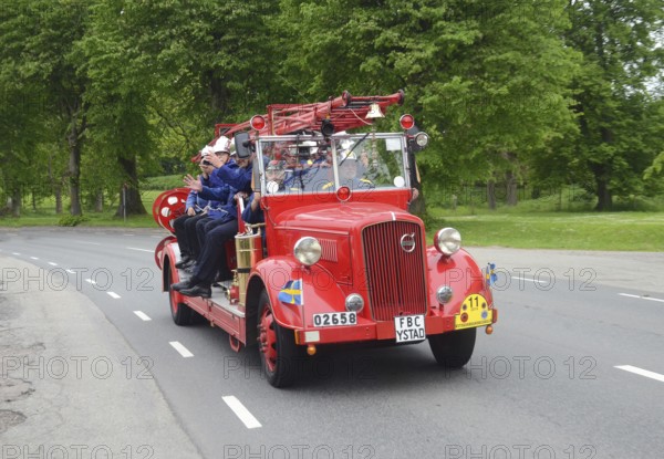 Volvo veteran fire truck built in 1940 at fire truck rally in Ystad, Skåne County, Sweden, Scandinavia
