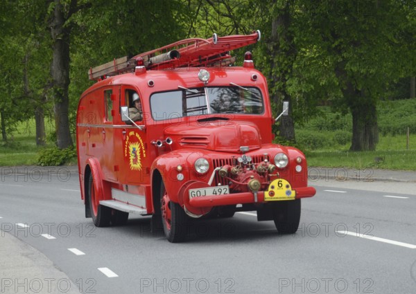 Ford veteran fire truck built in 1947 at fire truck rally in Ystad, Skåne County, Sweden, Scandinavia