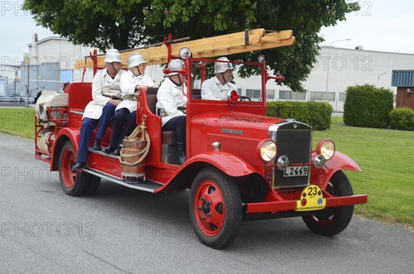 Volvo veteran fire truck built in 1934 at fire truck rally in Ystad, Skåne County, Sweden, Scandinavia