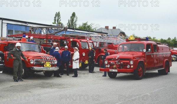 Veteran fire trucks at fire truck rally in Ystad, Skåne County, Sweden, Scandinavia