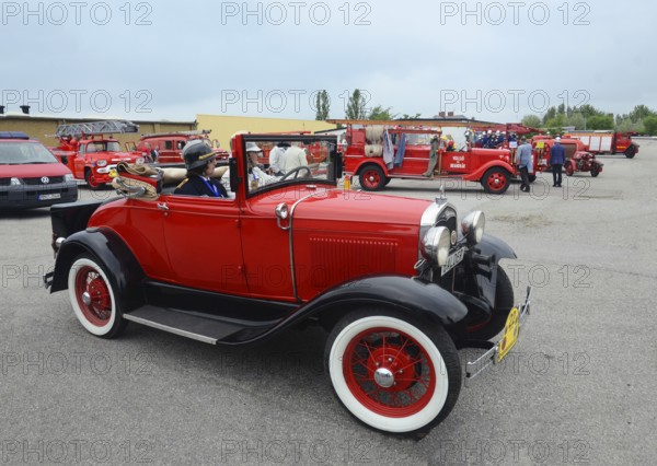 Veteran fire engine, fire chief's car, A-Ford built in 1931 at fire truck rally in Ystad, Skåne County, Sweden, Scandinavia