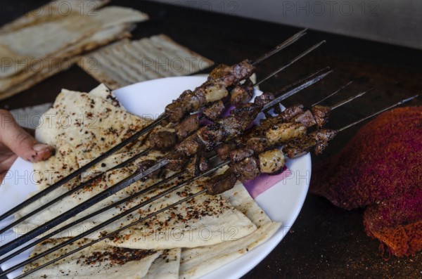 Typical Turkish Liver Kebabs being prepared in Adana, Anatolia, Turkey