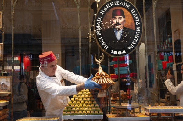 Istanbul, Turkey. November 30th 2019 Hafiz Mustafa baklava sweet shop along Istiklal Street, Istanbul, Turkey
