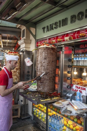 Istanbul, Turkey. November 30th 2019 Famous Turkish Kebab stalls at Taksim square at the beginning of Istiklal street, Istanbul, Turkey