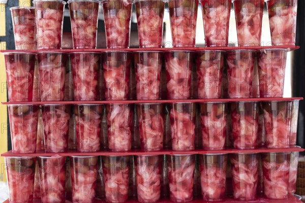 August 2nd 2021 Istanbul, Turkey Traditional Turkish Pickle Juice for sale at a street vendors stall beside the Golden Horn, Istanbul, Turkey