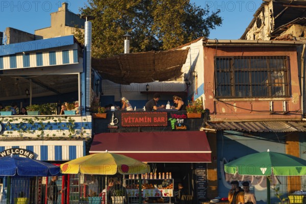 Istanbul, Turkey. October 3rd 2021 Cafe and restaurants beside the Golden Horn in Karakoy near the fish market, Istanbul, Turkey
