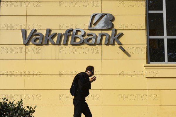 Istanbul, Turkey. October 12th 2021 Business logo and sign for Vakifbank, the second largest bank in Turkey