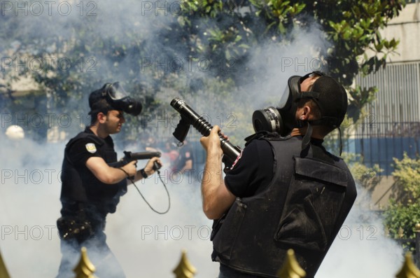 Istanbul, Turkey. June 1st 2013 Turkish riot police fire tear gas at Gezi Park protestors, Istanbul, turkey