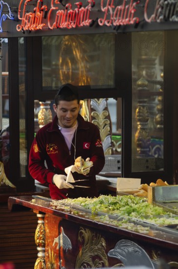 Istanbul, Turkey. December 19th 2014 Fish sandwich's being sold from a boat on the Golden Horn, Istanbul, Turkey