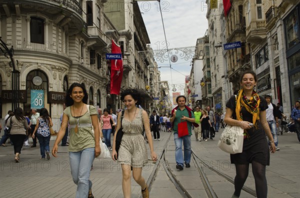 May 21st 2012. Istanbul, Turkey. Young Turkish Women shopping along Istiklal street Istanbul Turkey