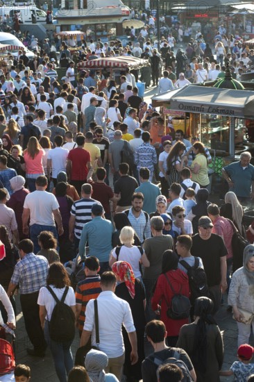 Istanbul, Turkey. June 7th 2019 A crowded Eminonu district on the banks of the Golden Horn on the European side of Istanbul, Turkey