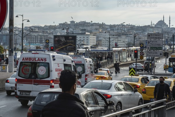 Istanbul, Turkey. November 28th 2020 Ambulances rush through the busy streets of Istanbul during the Covid-19 pandemic as infection rates rise above 29, 000 cases