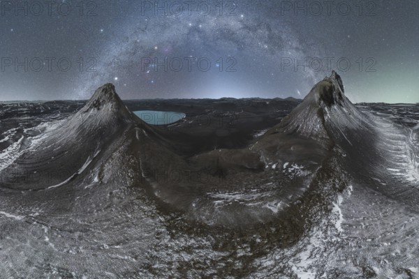 Captivating Northern Night scene of Iceland's rugged mountains under a vast, glittering starry sky The Milky Way arches above, completing this tranquil, scenic view