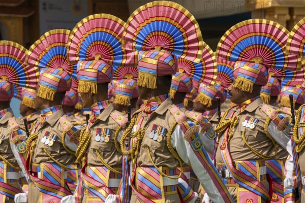 Central Reserve Police Force (CRPF) personnels march in ceremonial formation during a parade held as part of the 87th CRPF Raising Day celebrations, on February 19, 2026 in Guwahati, India