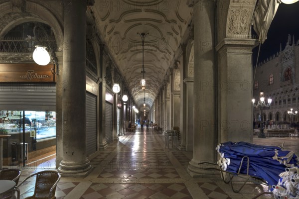 Arcadas on St. Mark's Square in the early evening, Venice, Veneto, Italy
