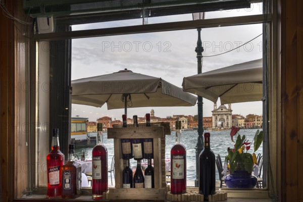 View from a restaurant window of Venice, Giudecca, Veneto, Italy