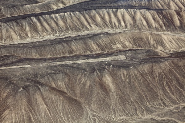 The famous geoglyphs from Nazca in Peru, captured from the air, The geoglyphs and paintings in the desert near Nasca and Palpa in Peru